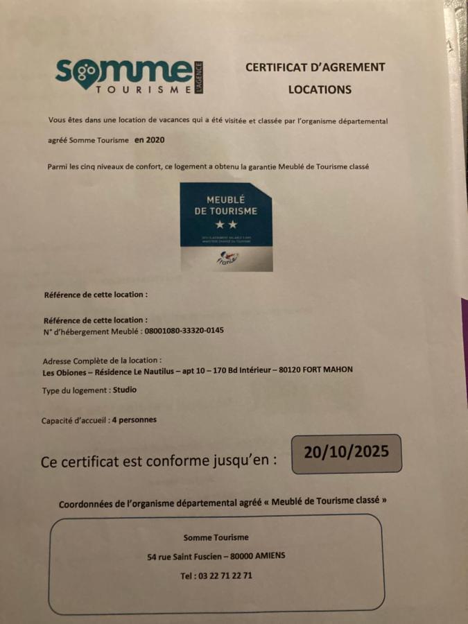 Les Obiones, Vue Laterale Mer, Fort Mahon Plage, Magnifique Studio Cabine 4P, Avec Balcon , Parking Prive Gratuit, Wifi, Classe 2 Etoiles, Exposition Plein Sud En Baie De Somme Dış mekan fotoğraf
